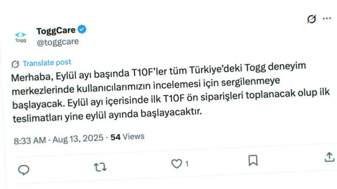 Togg T10F, eylül ayında satışa çıkarılacak